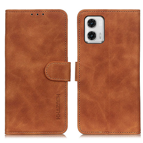 Leather Case Stands Flip Cover Holder K03Z for Motorola Moto G73 5G Brown