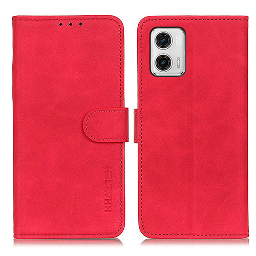 Leather Case Stands Flip Cover Holder K03Z for Motorola Moto G73 5G Red