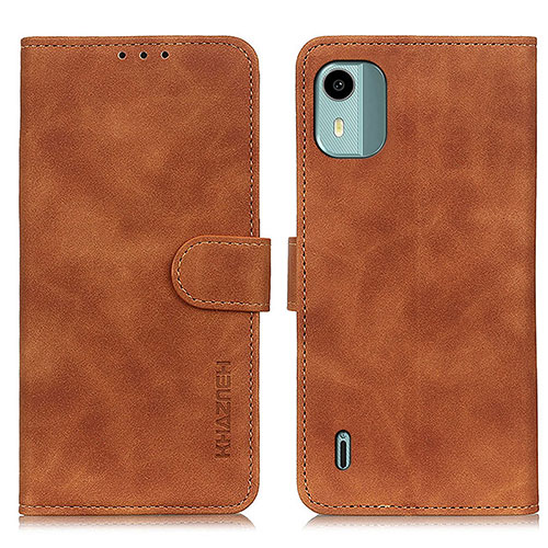 Leather Case Stands Flip Cover Holder K03Z for Nokia C12 Plus Brown