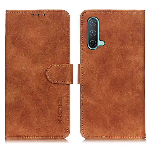 Leather Case Stands Flip Cover Holder K03Z for OnePlus Nord CE 5G Brown