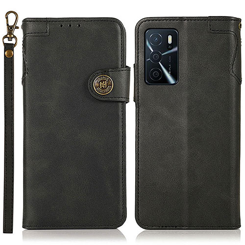 Leather Case Stands Flip Cover Holder K03Z for Oppo A16s Black