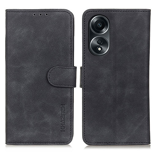 Leather Case Stands Flip Cover Holder K03Z for Oppo A18 Black