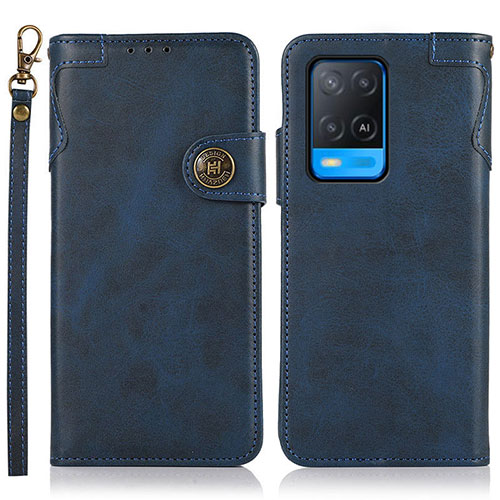 Leather Case Stands Flip Cover Holder K03Z for Oppo A54 4G Blue