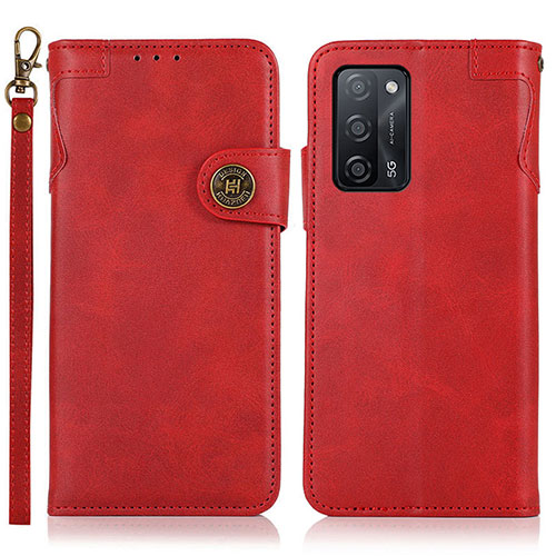 Leather Case Stands Flip Cover Holder K03Z for Oppo A55 5G Red