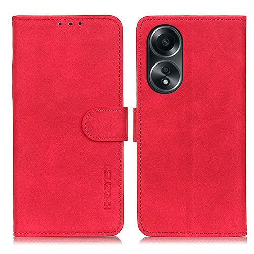 Leather Case Stands Flip Cover Holder K03Z for Oppo A58 5G Red
