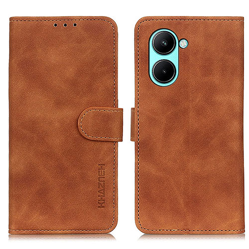 Leather Case Stands Flip Cover Holder K03Z for Realme C33 (2023) Brown