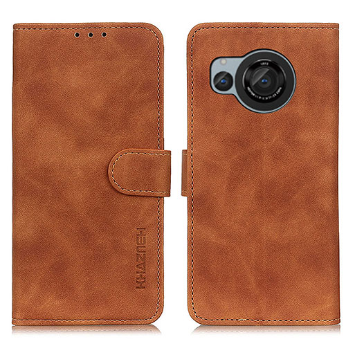 Leather Case Stands Flip Cover Holder K03Z for Sharp Aquos R8 Brown