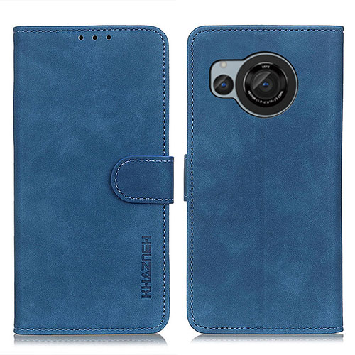 Leather Case Stands Flip Cover Holder K03Z for Sharp Aquos R8s Blue