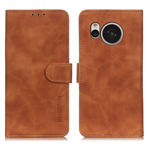 Leather Case Stands Flip Cover Holder K03Z for Sharp Aquos Sense7 Plus Brown