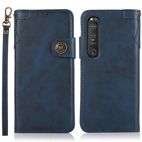 Leather Case Stands Flip Cover Holder K03Z for Sony Xperia 1 III Blue