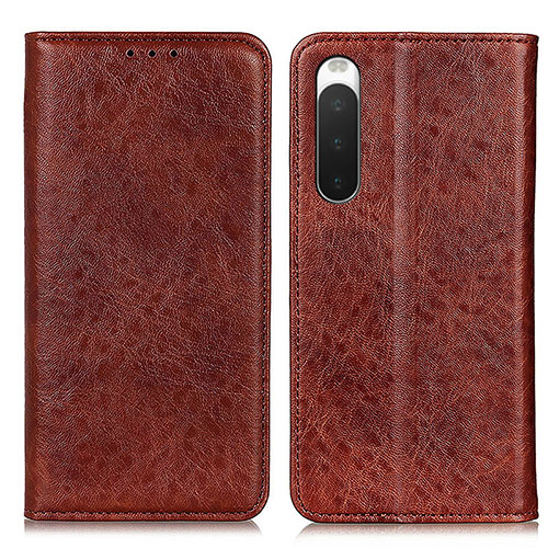 Leather Case Stands Flip Cover Holder K03Z for Sony Xperia 10 IV Brown