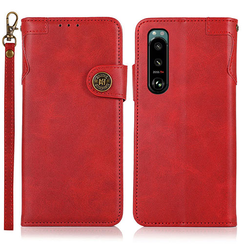 Leather Case Stands Flip Cover Holder K03Z for Sony Xperia 5 III SO-53B Red