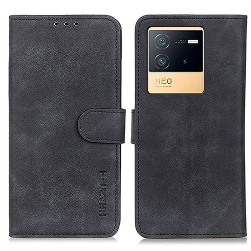 Leather Case Stands Flip Cover Holder K03Z for Vivo iQOO Neo6 5G Black