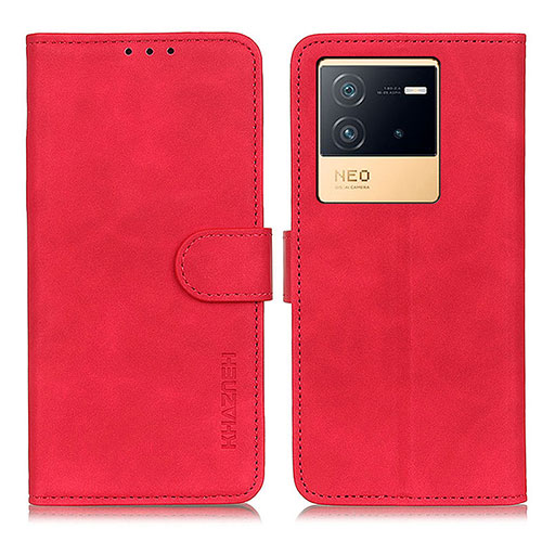 Leather Case Stands Flip Cover Holder K03Z for Vivo iQOO Neo6 5G Red