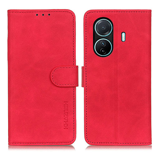 Leather Case Stands Flip Cover Holder K03Z for Vivo T1 Pro 5G Red