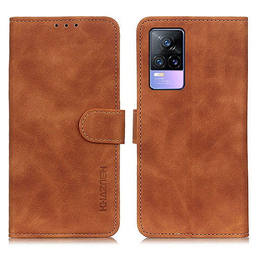 Leather Case Stands Flip Cover Holder K03Z for Vivo V21e 4G Brown