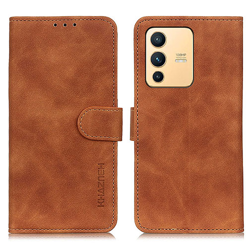 Leather Case Stands Flip Cover Holder K03Z for Vivo V23 5G Brown