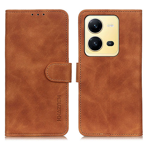 Leather Case Stands Flip Cover Holder K03Z for Vivo V25e Brown