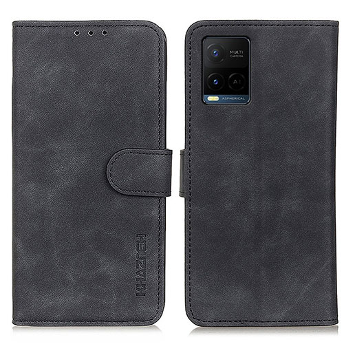 Leather Case Stands Flip Cover Holder K03Z for Vivo Y21a Black