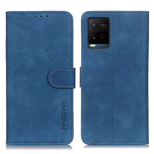 Leather Case Stands Flip Cover Holder K03Z for Vivo Y21s Blue