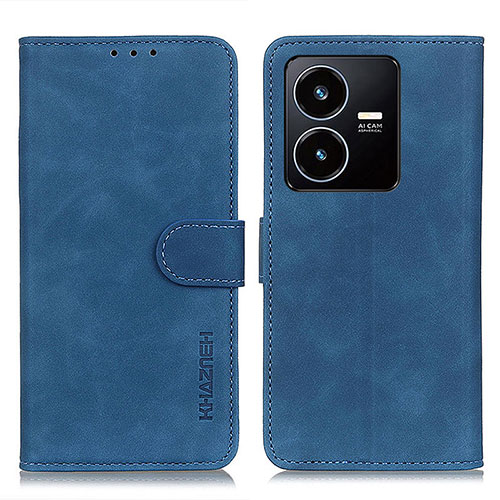 Leather Case Stands Flip Cover Holder K03Z for Vivo Y22 Blue