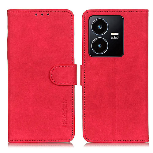 Leather Case Stands Flip Cover Holder K03Z for Vivo Y22s Red