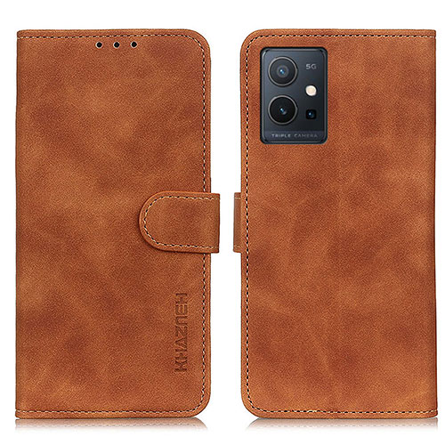 Leather Case Stands Flip Cover Holder K03Z for Vivo Y55s 5G Brown
