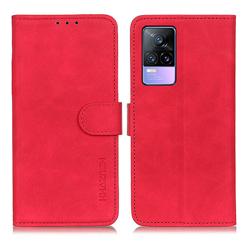 Leather Case Stands Flip Cover Holder K03Z for Vivo Y73 (2021) Red