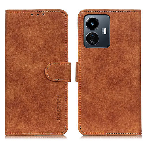 Leather Case Stands Flip Cover Holder K03Z for Vivo Y77e 5G Brown