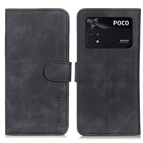 Leather Case Stands Flip Cover Holder K03Z for Xiaomi Poco M4 Pro 4G Black