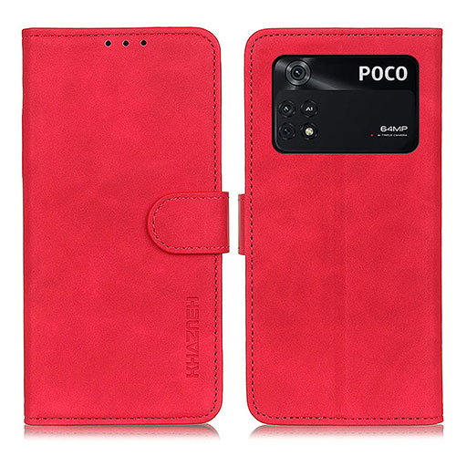 Leather Case Stands Flip Cover Holder K03Z for Xiaomi Poco M4 Pro 4G Red