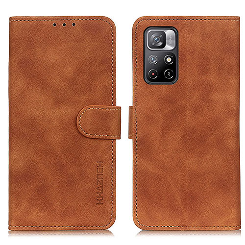 Leather Case Stands Flip Cover Holder K03Z for Xiaomi Poco M4 Pro 5G Brown