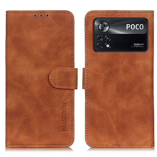 Leather Case Stands Flip Cover Holder K03Z for Xiaomi Redmi Note 11E Pro 5G Brown