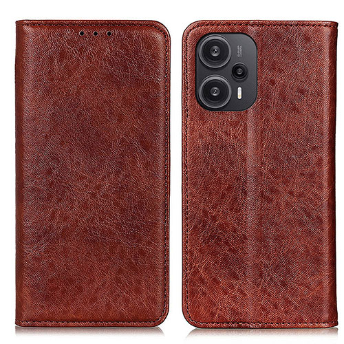 Leather Case Stands Flip Cover Holder K03Z for Xiaomi Redmi Note 12 Turbo 5G Brown