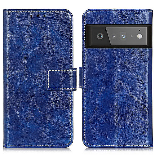 Leather Case Stands Flip Cover Holder K04Z for Google Pixel 6 Pro 5G Blue