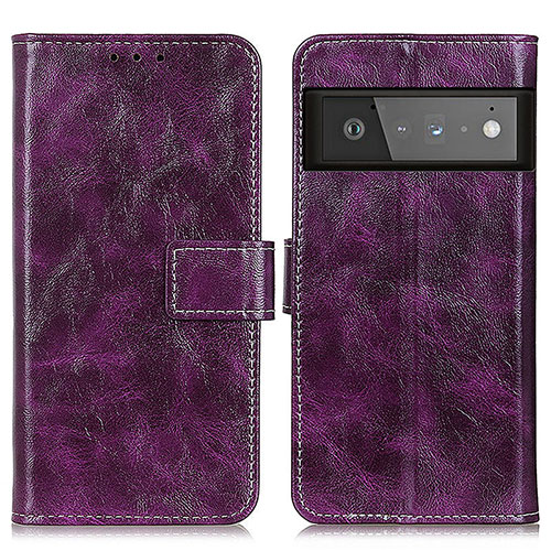 Leather Case Stands Flip Cover Holder K04Z for Google Pixel 6 Pro 5G Purple