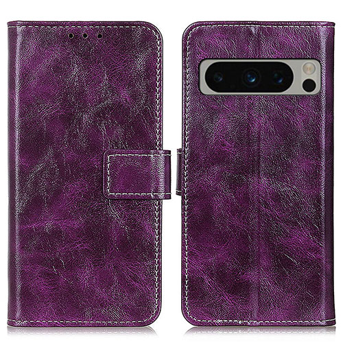 Leather Case Stands Flip Cover Holder K04Z for Google Pixel 8 Pro 5G Purple