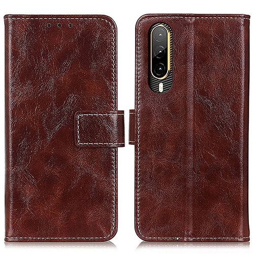 Leather Case Stands Flip Cover Holder K04Z for HTC Desire 22 Pro 5G Brown