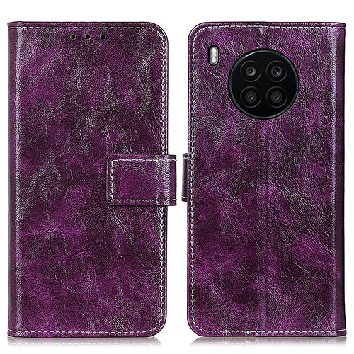 Leather Case Stands Flip Cover Holder K04Z for Huawei Honor 50 Lite Purple