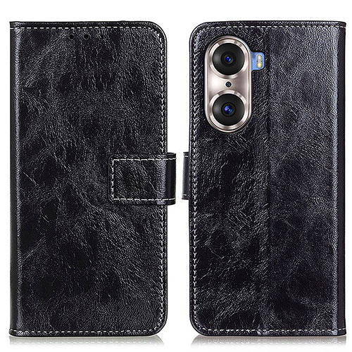 Leather Case Stands Flip Cover Holder K04Z for Huawei Honor 60 Pro 5G Black