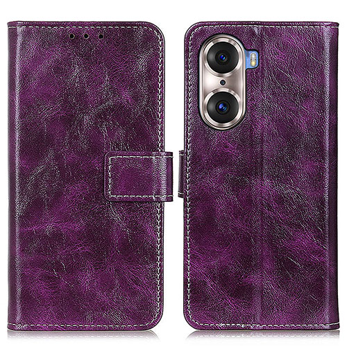 Leather Case Stands Flip Cover Holder K04Z for Huawei Honor 60 Pro 5G Purple