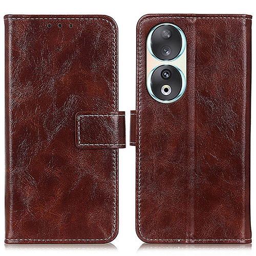 Leather Case Stands Flip Cover Holder K04Z for Huawei Honor 90 5G Brown