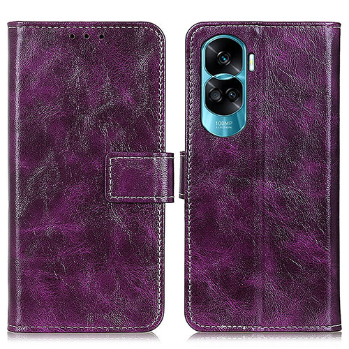 Leather Case Stands Flip Cover Holder K04Z for Huawei Honor 90 Lite 5G Purple