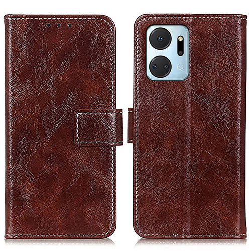 Leather Case Stands Flip Cover Holder K04Z for Huawei Honor X7a Brown