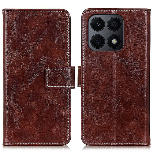 Leather Case Stands Flip Cover Holder K04Z for Huawei Honor X8a 4G Brown