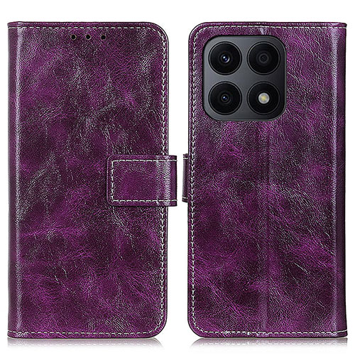 Leather Case Stands Flip Cover Holder K04Z for Huawei Honor X8a 4G Purple