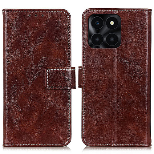 Leather Case Stands Flip Cover Holder K04Z for Huawei Honor X8b Brown