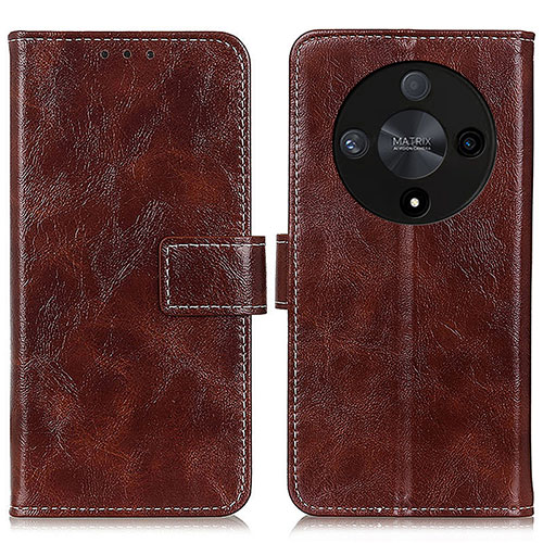 Leather Case Stands Flip Cover Holder K04Z for Huawei Honor X9b 5G Brown