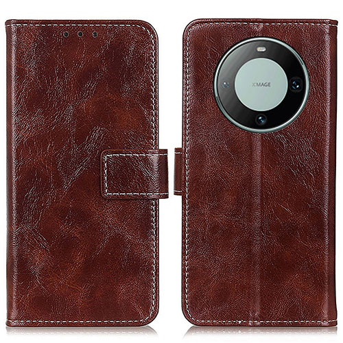 Leather Case Stands Flip Cover Holder K04Z for Huawei Mate 60 Pro Brown