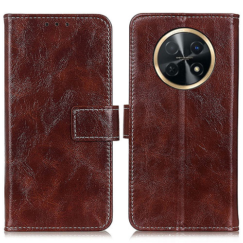 Leather Case Stands Flip Cover Holder K04Z for Huawei Nova Y91 Brown